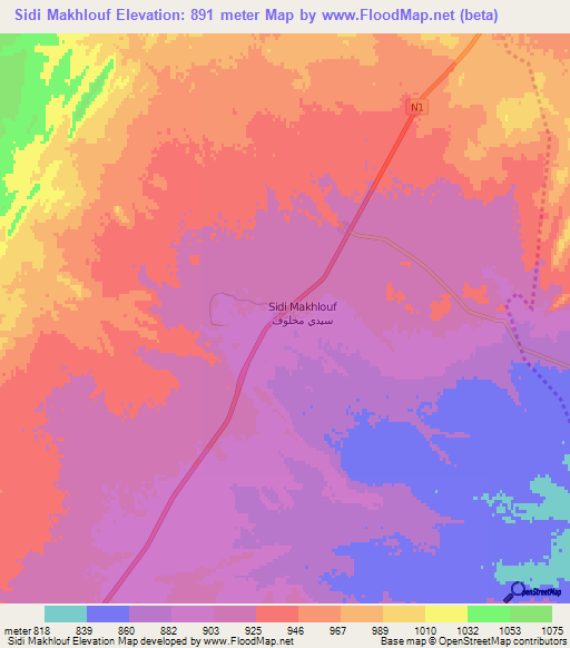 Sidi Makhlouf,Algeria Elevation Map