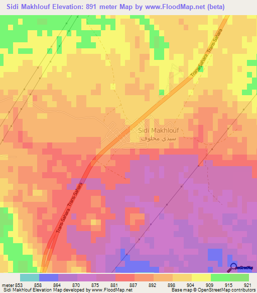 Sidi Makhlouf,Algeria Elevation Map
