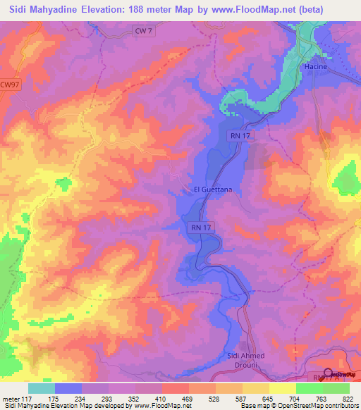 Sidi Mahyadine,Algeria Elevation Map