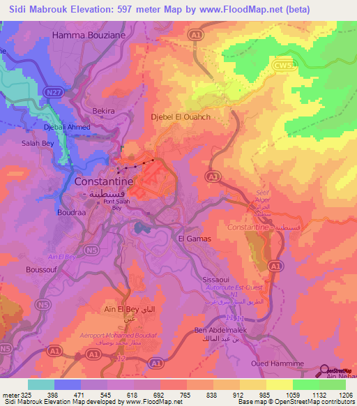 Sidi Mabrouk,Algeria Elevation Map