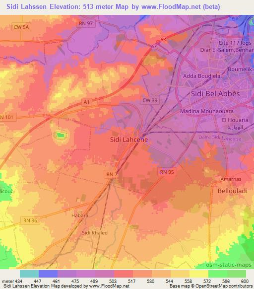 Sidi Lahssen,Algeria Elevation Map