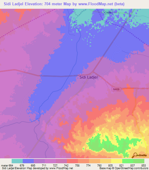 Sidi Ladjel,Algeria Elevation Map
