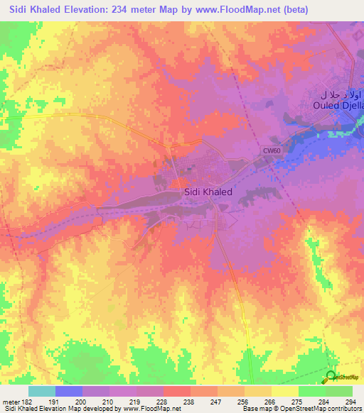 Sidi Khaled,Algeria Elevation Map