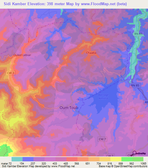 Sidi Kamber,Algeria Elevation Map
