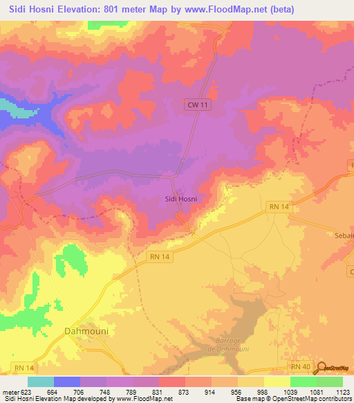 Sidi Hosni,Algeria Elevation Map