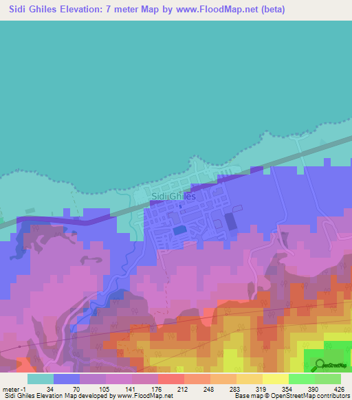 Sidi Ghiles,Algeria Elevation Map