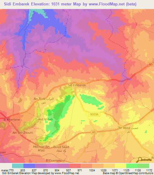 Sidi Embarek,Algeria Elevation Map