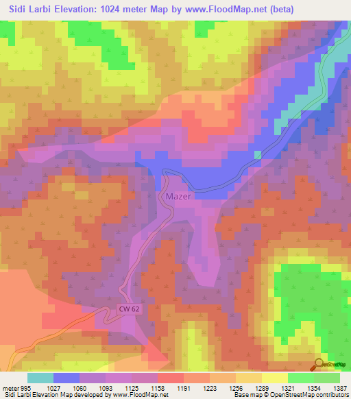 Sidi Larbi,Algeria Elevation Map