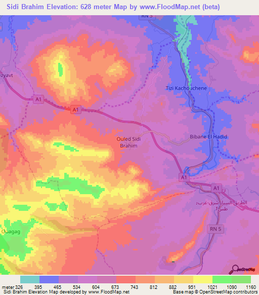Sidi Brahim,Algeria Elevation Map