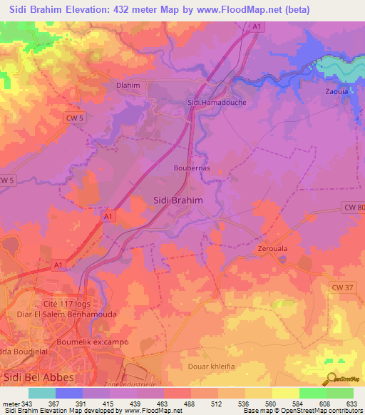 Sidi Brahim,Algeria Elevation Map
