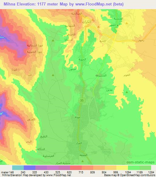 Mihna,Jordan Elevation Map