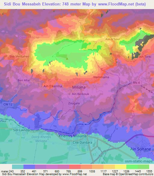 Sidi Bou Messabeh,Algeria Elevation Map