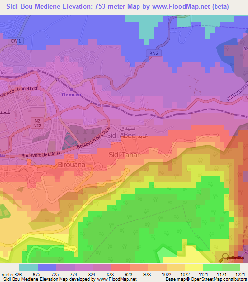 Sidi Bou Mediene,Algeria Elevation Map