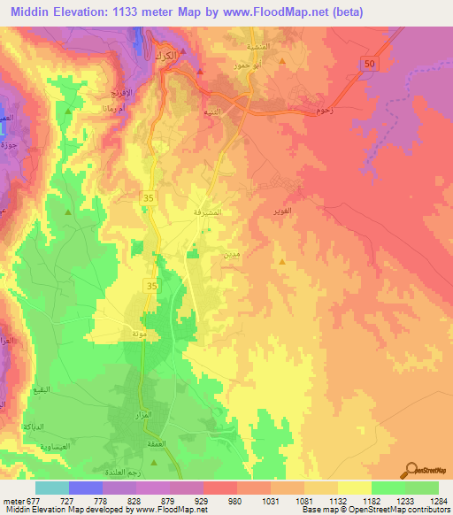 Middin,Jordan Elevation Map