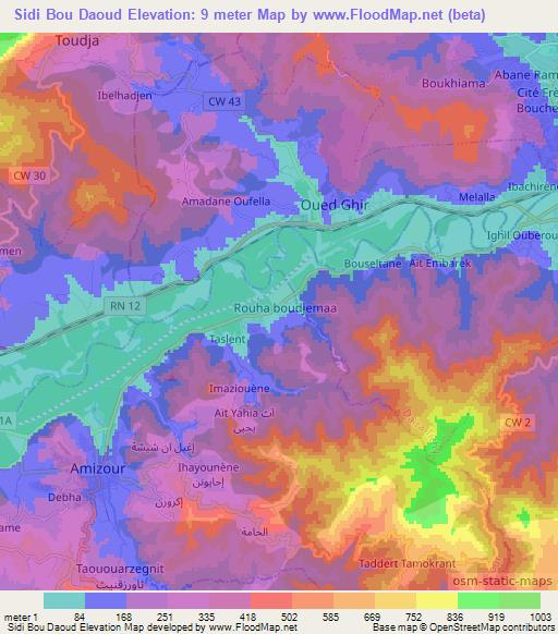 Sidi Bou Daoud,Algeria Elevation Map