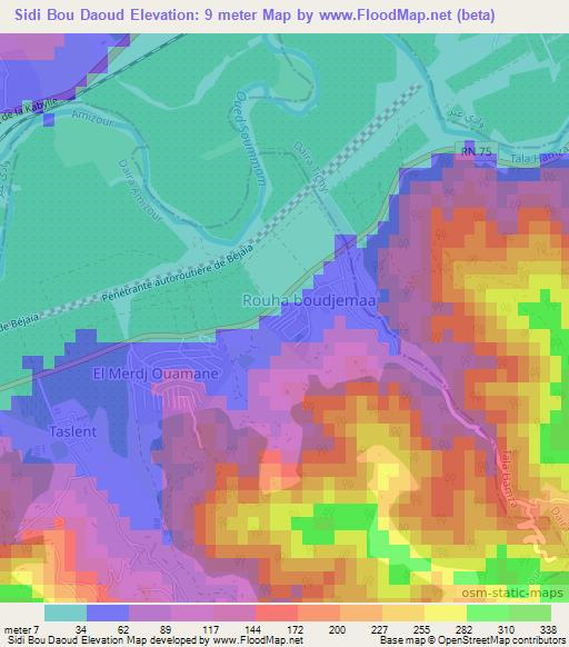 Sidi Bou Daoud,Algeria Elevation Map