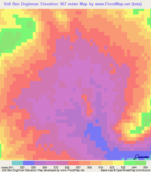 Sidi Ben Doghman,Algeria Elevation Map