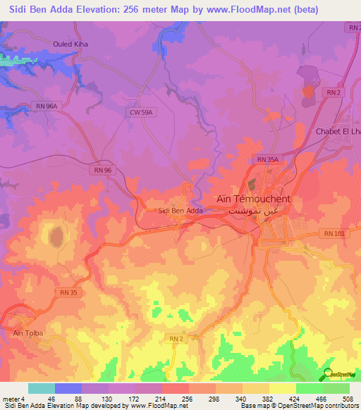 Sidi Ben Adda,Algeria Elevation Map