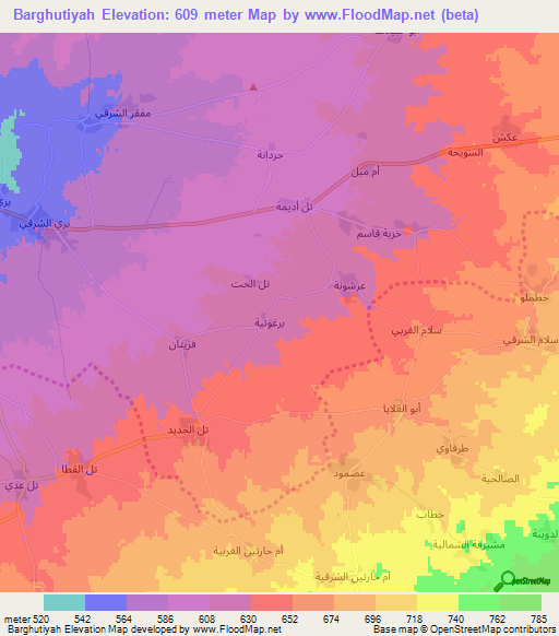 Barghutiyah,Syria Elevation Map
