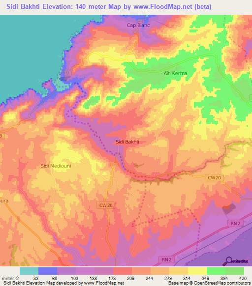 Sidi Bakhti,Algeria Elevation Map