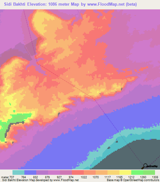 Sidi Bakhti,Algeria Elevation Map