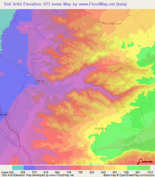 Sidi Aribi,Algeria Elevation Map