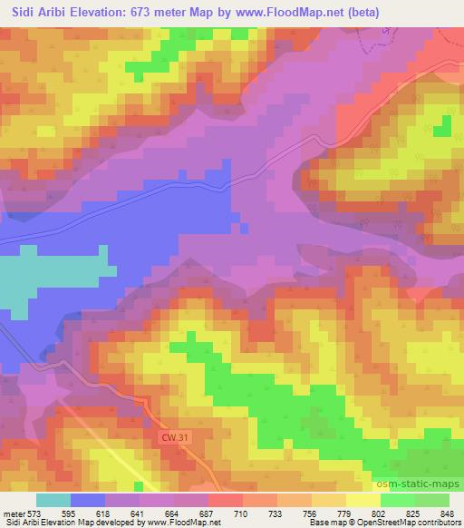 Sidi Aribi,Algeria Elevation Map