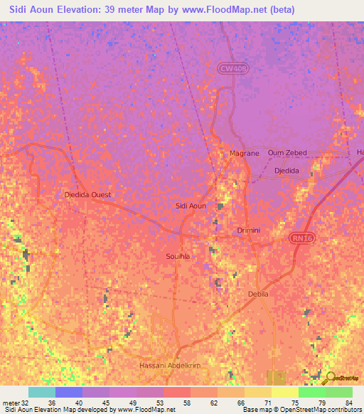 Sidi Aoun,Algeria Elevation Map
