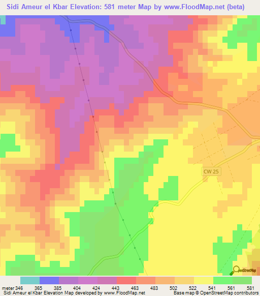 Sidi Ameur el Kbar,Algeria Elevation Map