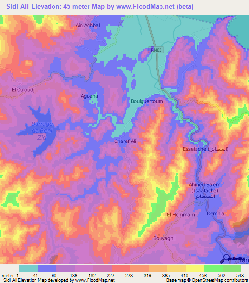 Sidi Ali,Algeria Elevation Map