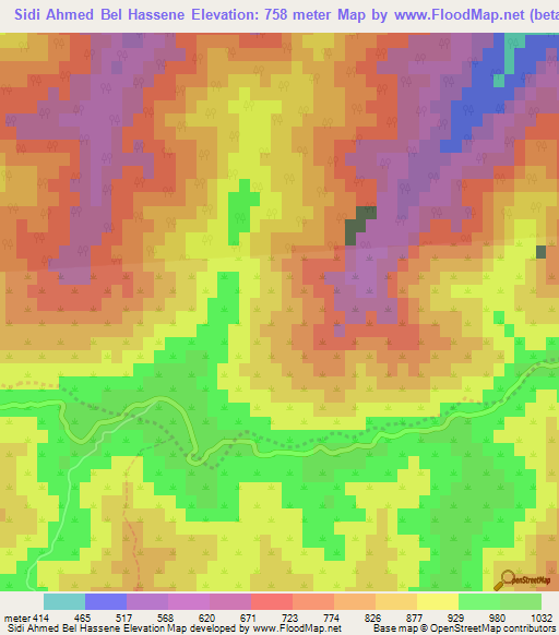 Sidi Ahmed Bel Hassene,Algeria Elevation Map