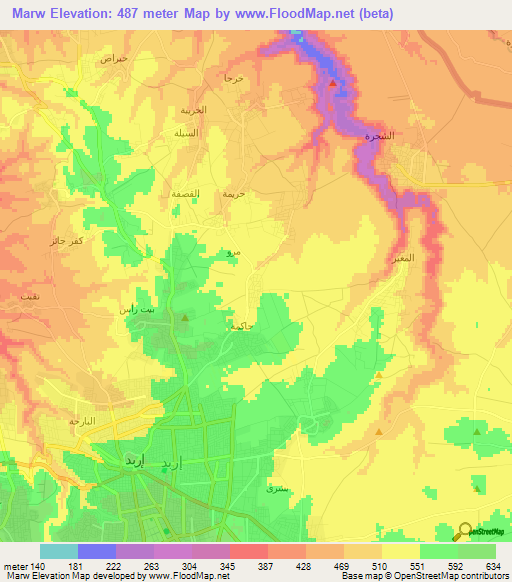 Marw,Jordan Elevation Map
