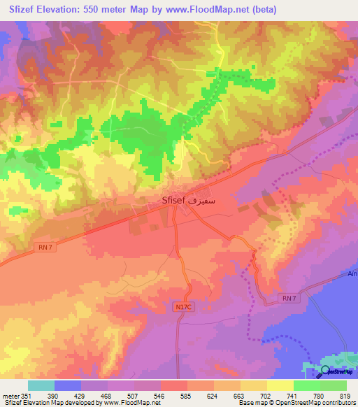Sfizef,Algeria Elevation Map
