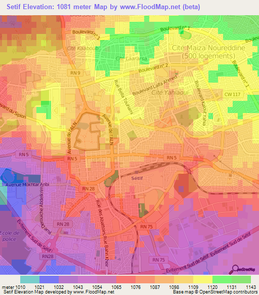 Setif,Algeria Elevation Map