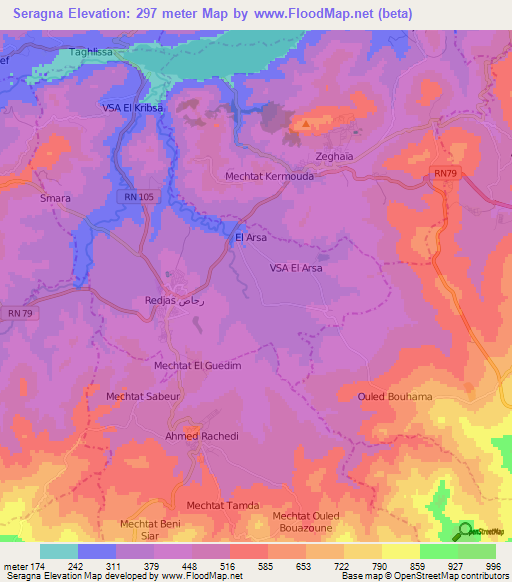 Seragna,Algeria Elevation Map