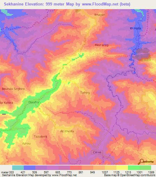 Sekhanine,Algeria Elevation Map