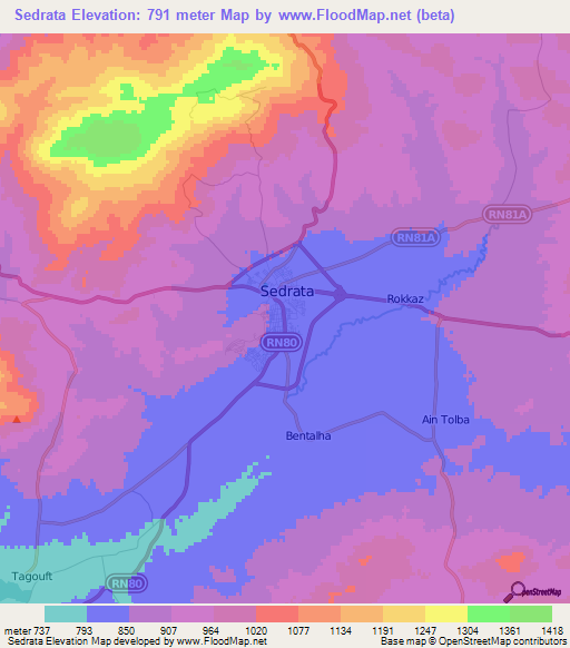 Sedrata,Algeria Elevation Map