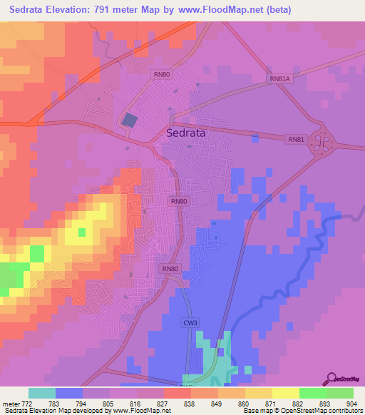 Sedrata,Algeria Elevation Map