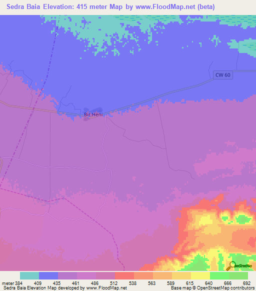 Sedra Baia,Algeria Elevation Map