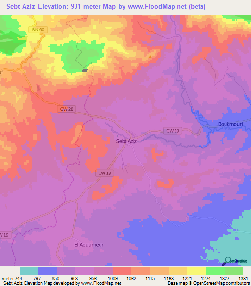 Sebt Aziz,Algeria Elevation Map