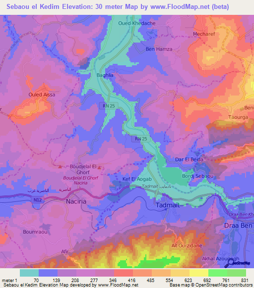 Sebaou el Kedim,Algeria Elevation Map