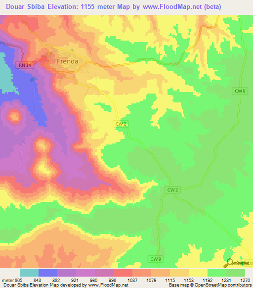Douar Sbiba,Algeria Elevation Map