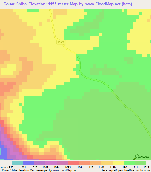 Douar Sbiba,Algeria Elevation Map
