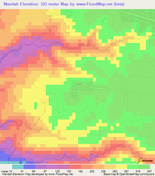 Mandah,Jordan Elevation Map