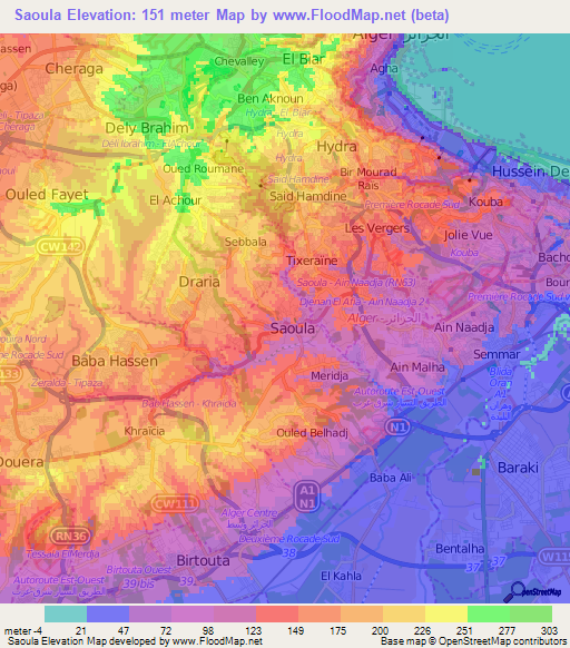 Saoula,Algeria Elevation Map
