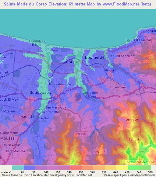 Sainte Marie du Corso,Algeria Elevation Map