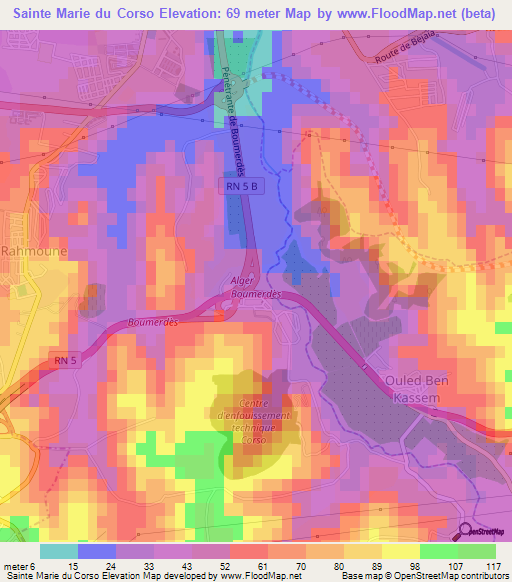 Sainte Marie du Corso,Algeria Elevation Map