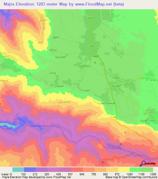 Majra,Jordan Elevation Map