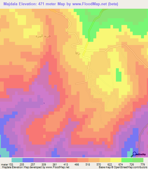 Majdala,Jordan Elevation Map