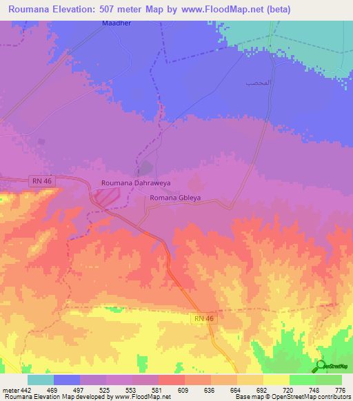 Roumana,Algeria Elevation Map